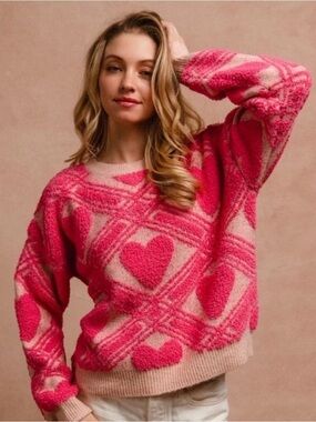 Bibi Heart Textured Sweater – Size Large (Flawed)